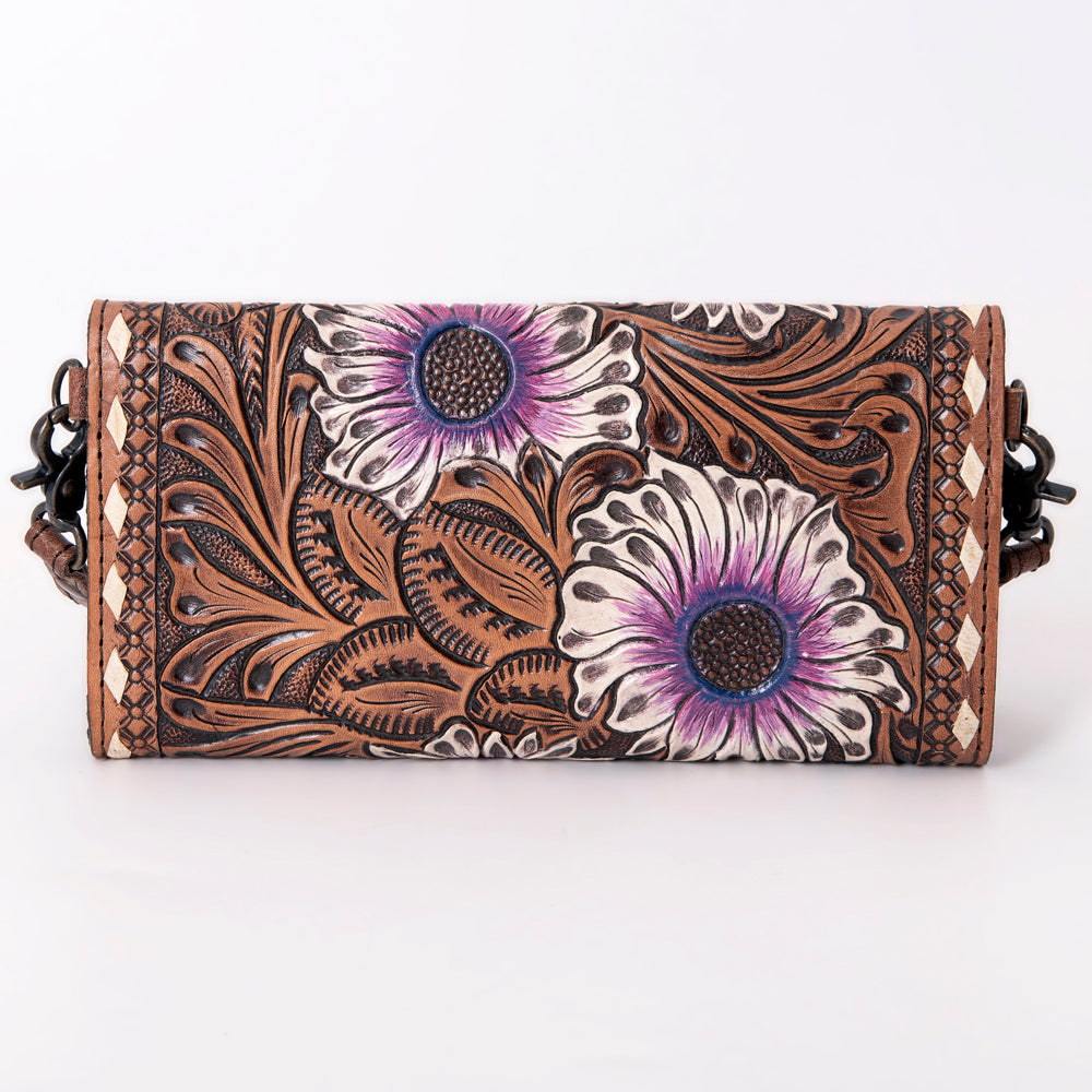 ADBG889 Hand-Tooled Floral Leather Crossbody Clutch American Darling