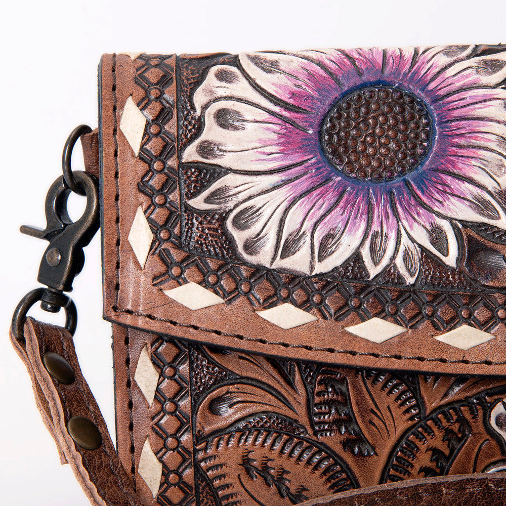ADBG889 Hand-Tooled Floral Leather Crossbody Clutch American Darling