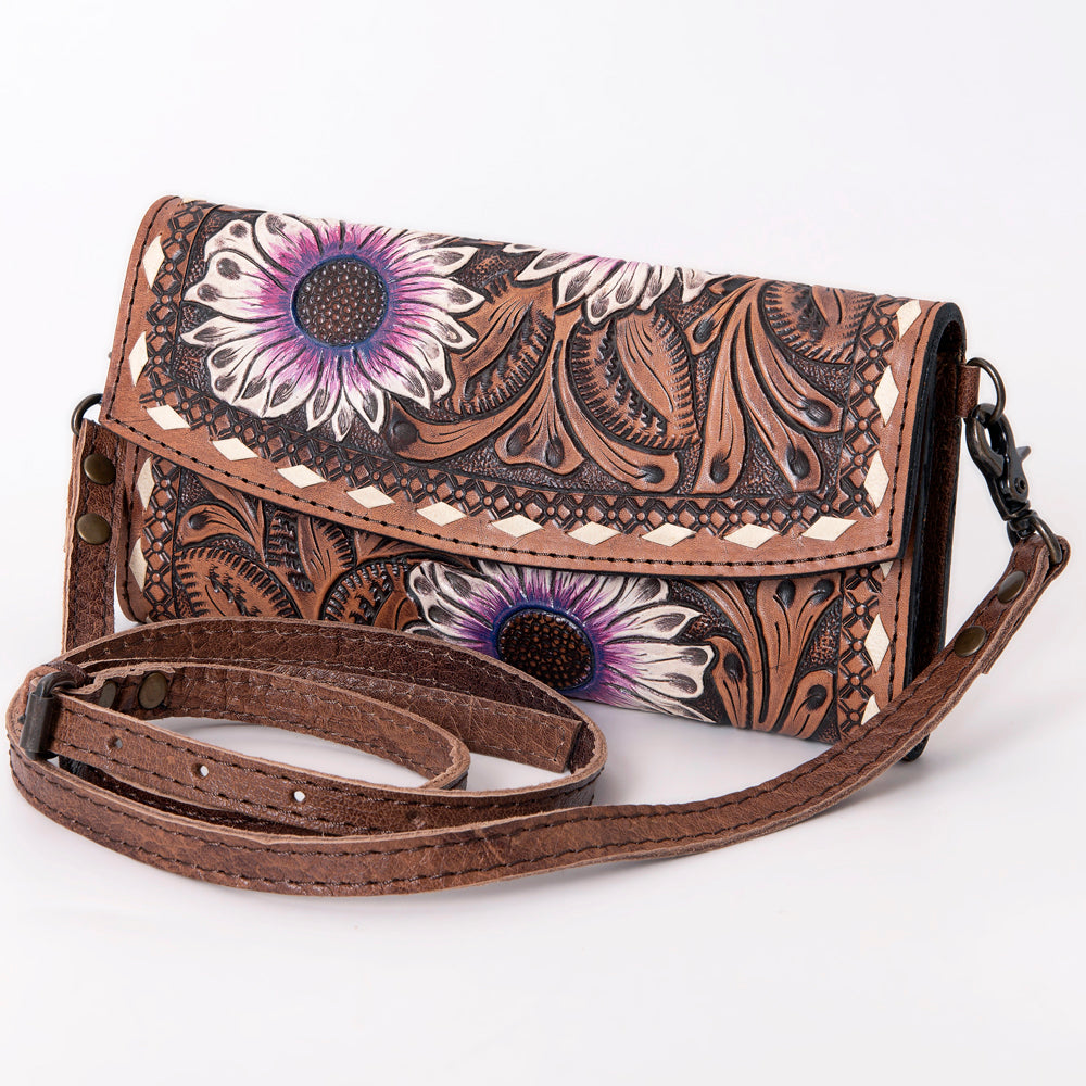 ADBG889 Hand-Tooled Floral Leather Crossbody Clutch American Darling