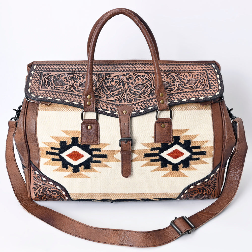 ADBG516 Tooled Leather & Saddle Blanket Duffel Bag Belle Western Travel Weekender by American Darling