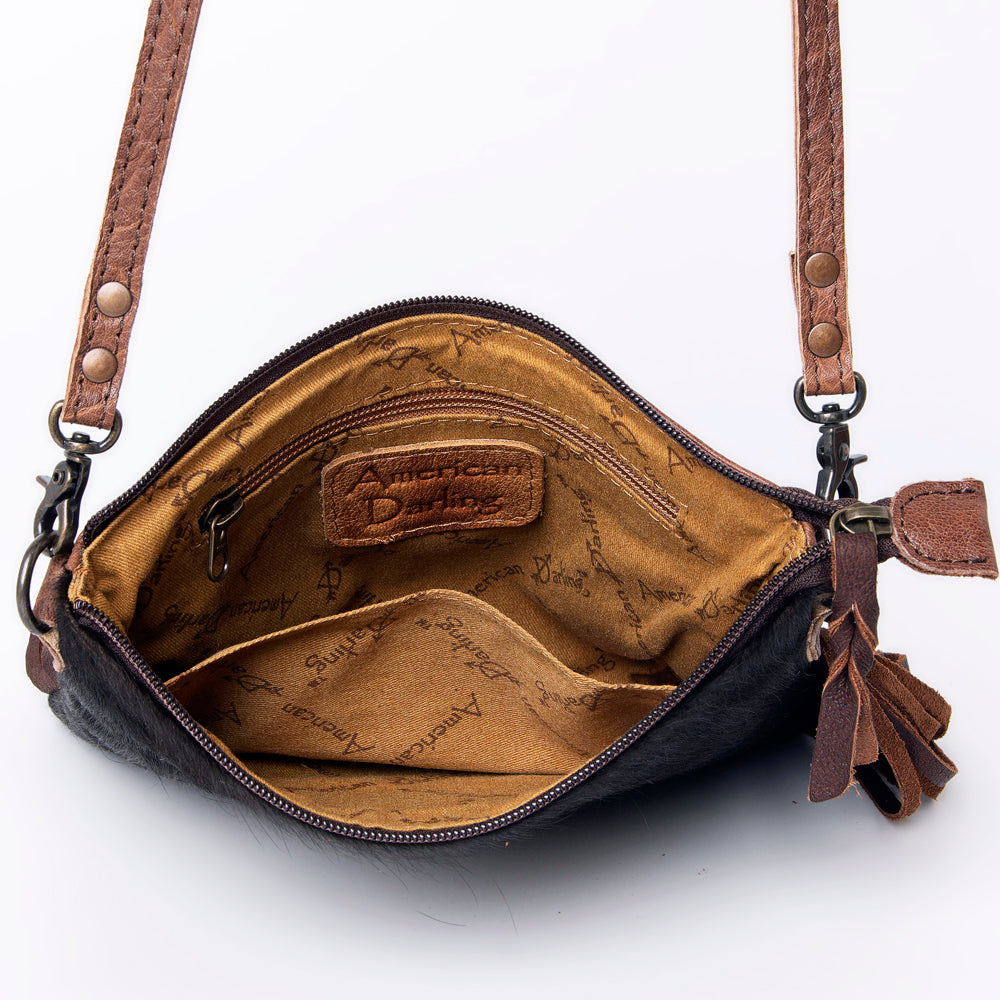 ADBG109 American Darling Hair-on Cowhide Western Leather Small Crossbody Bag with Fringe