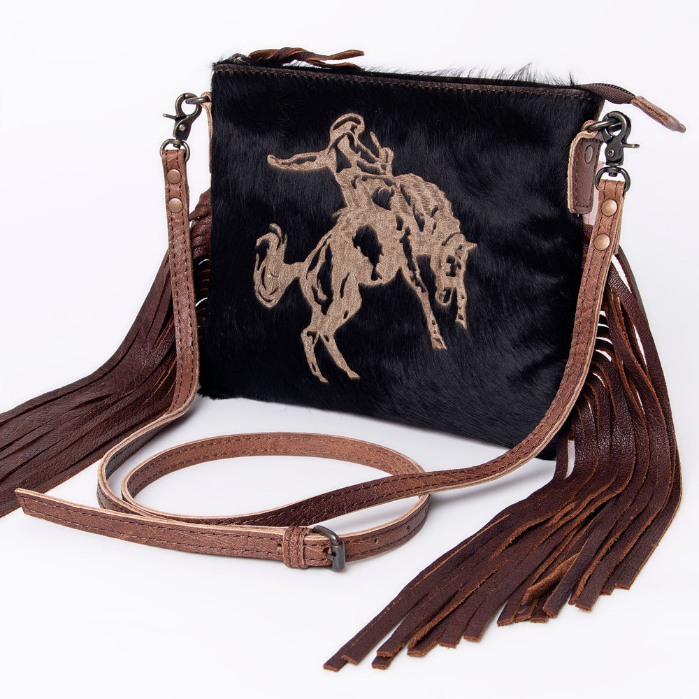 ADBG109 American Darling Hair-on Cowhide Western Leather Small Crossbody Bag with Fringe