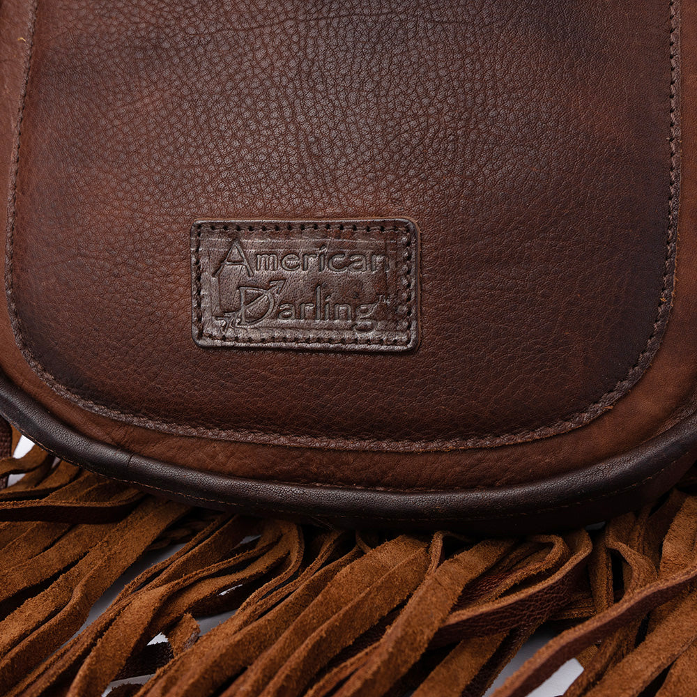 ADBGD129 Cowhide Crossbody Bag with Fringe & Braided Leather Strap - Western Style