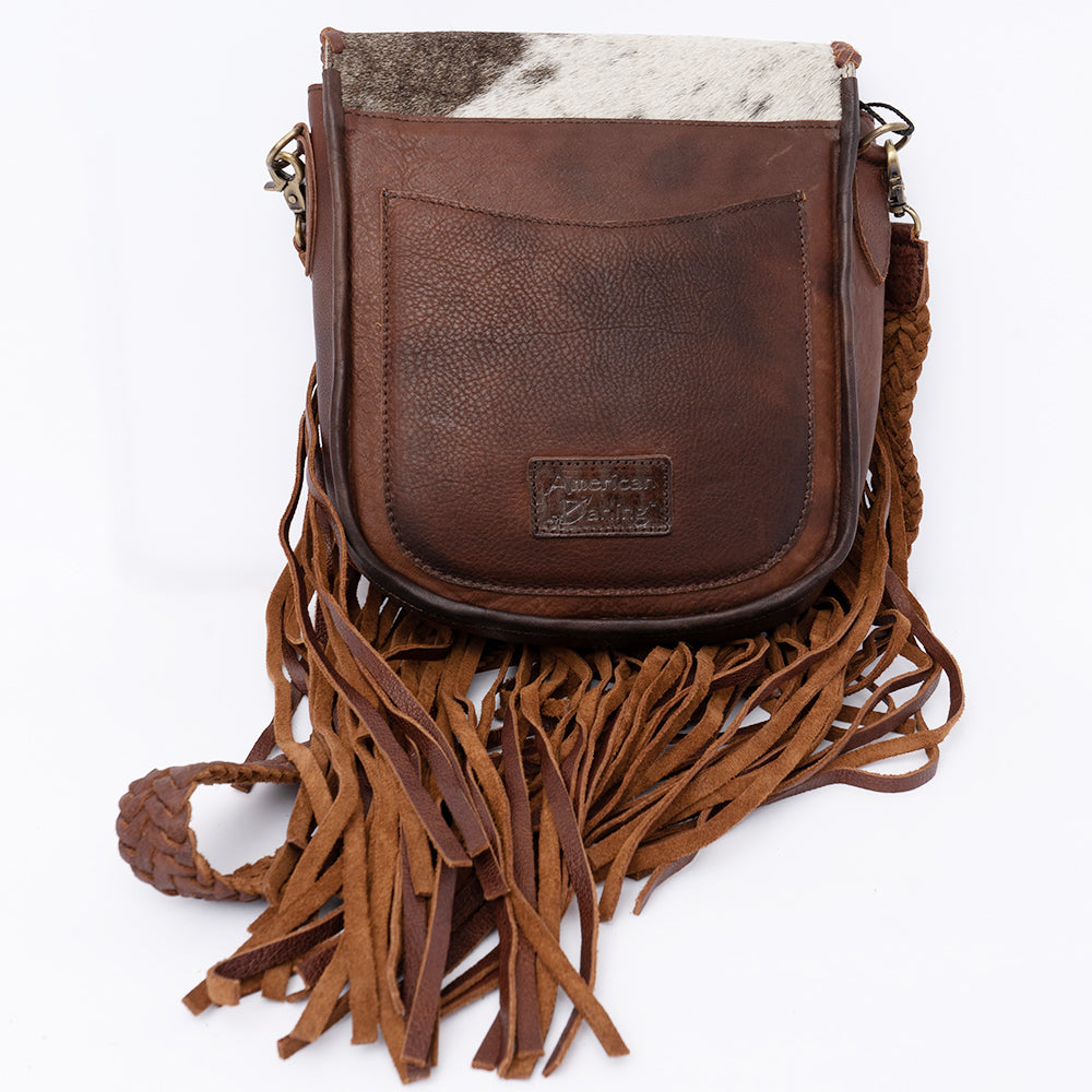 ADBGD129 Cowhide Crossbody Bag with Fringe & Braided Leather Strap - Western Style