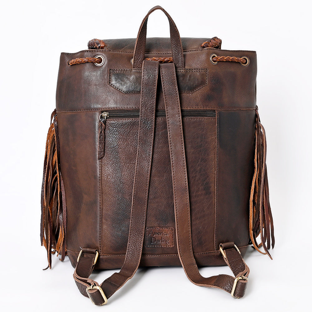ADBGM275 Western Leather Backpack - Braided Trim, Fringe & Buckle Closure