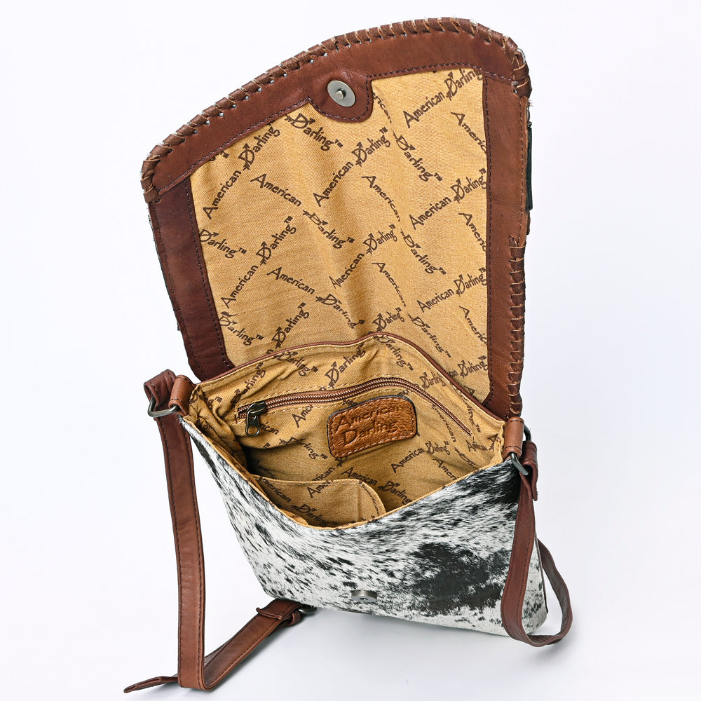 ADBG1073 American Darling Hair-on Cowhide Tooled Leather Crossbody Bag Western Genuine Leather Chaps Bag