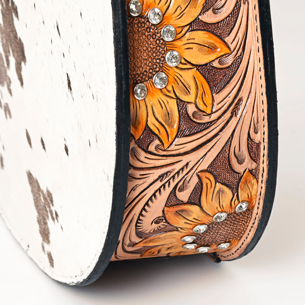 ADBG1076 American Darling Hair-on Cowhide Hobo Bag with Tooled Floral Strap Western Genuine Leather Purse