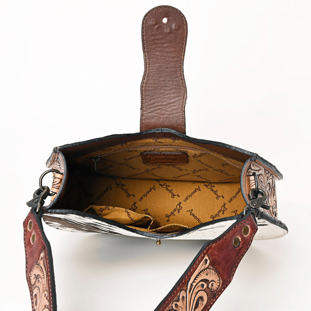 ADBG1076 American Darling Hair-on Cowhide Hobo Bag with Tooled Floral Strap Western Genuine Leather Purse