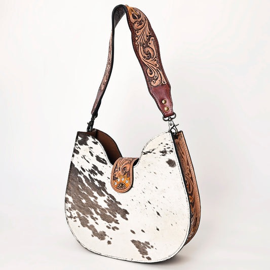 ADBG1076 American Darling Hair-on Cowhide Hobo Bag with Tooled Floral Strap Western Genuine Leather Purse
