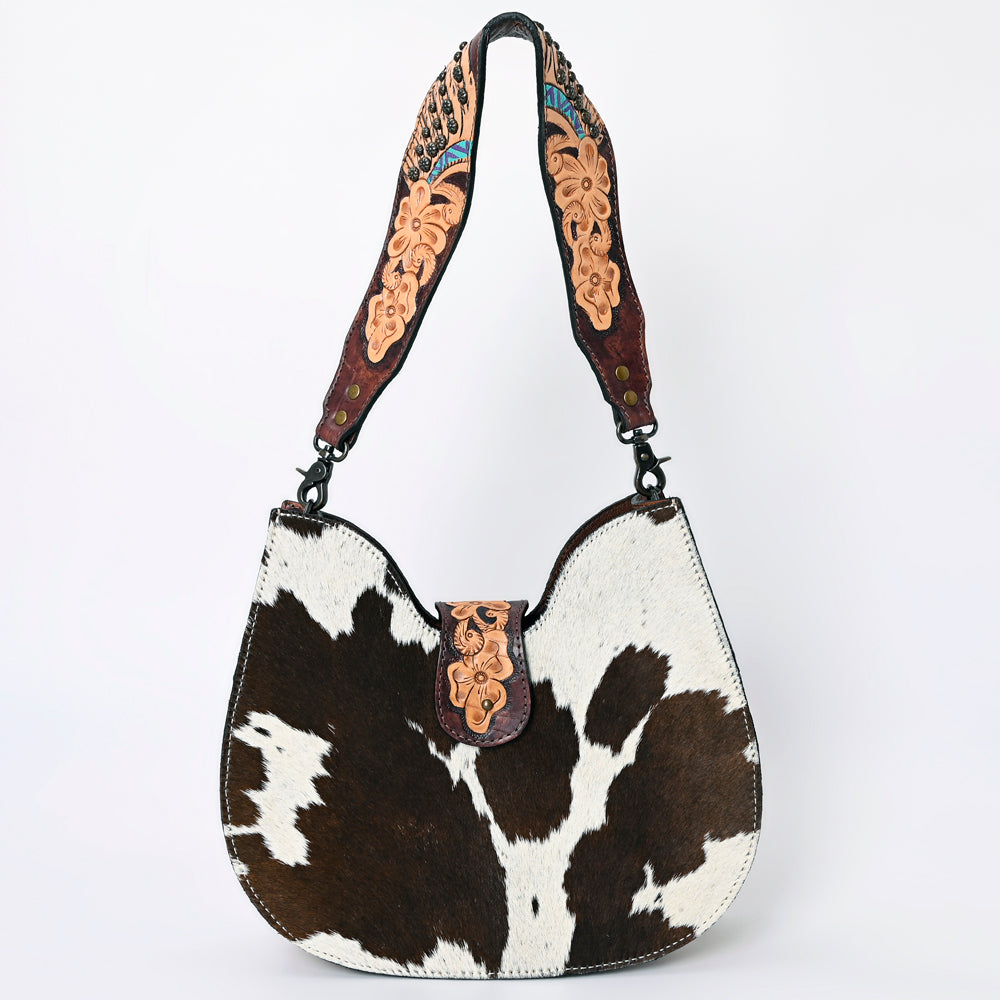 ADBG1076 American Darling Hair-on Cowhide Hobo Bag with Tooled Floral Strap Western Genuine Leather Purse