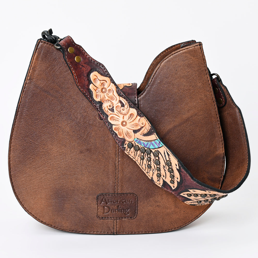 ADBG1076 American Darling Hair-on Cowhide Hobo Bag with Tooled Floral Strap Western Genuine Leather Purse
