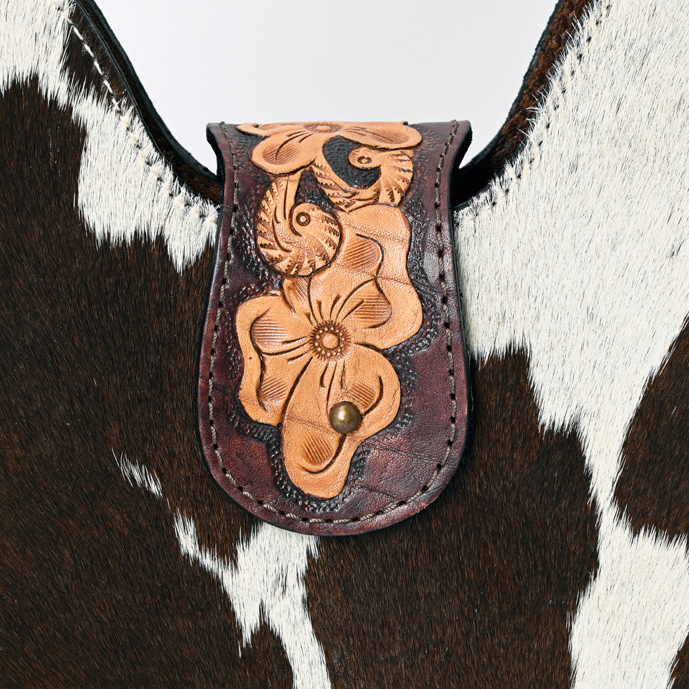 ADBG1076 American Darling Hair-on Cowhide Hobo Bag with Tooled Floral Strap Western Genuine Leather Purse