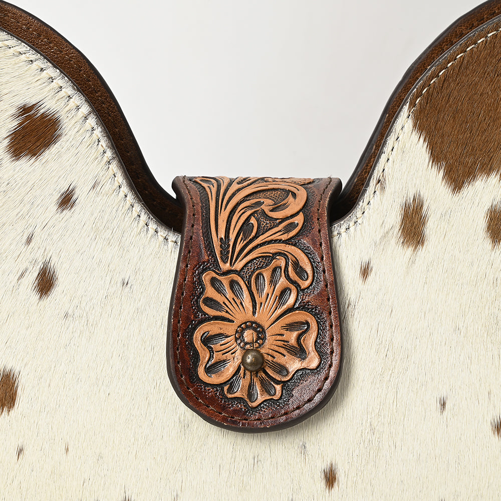 ADBG1076 American Darling Hair-on Cowhide Hobo Bag with Tooled Floral Strap - Western Genuine Leather Purse