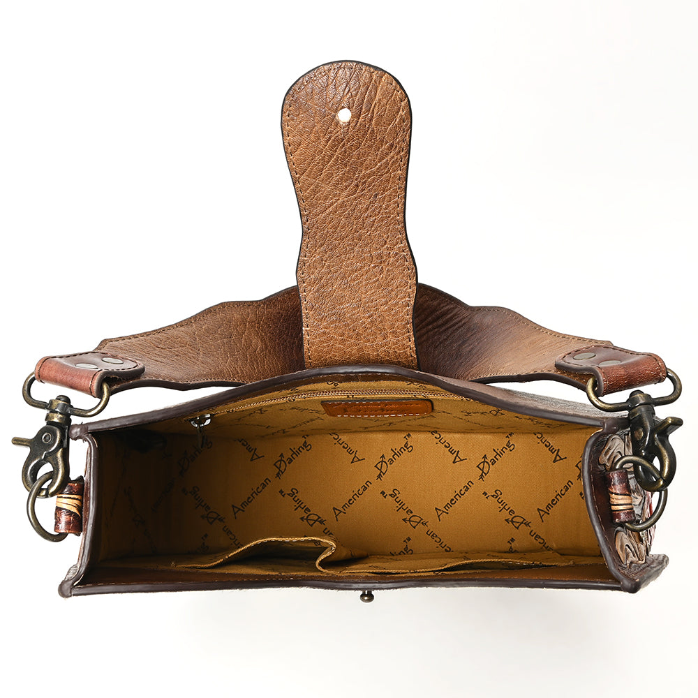 ADBG1076 American Darling Hair-on Cowhide Hobo Bag with Tooled Floral Strap - Western Genuine Leather Purse