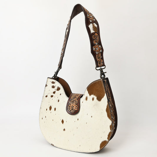 ADBG1076 American Darling Hair-on Cowhide Hobo Bag with Tooled Floral Strap - Western Genuine Leather Purse
