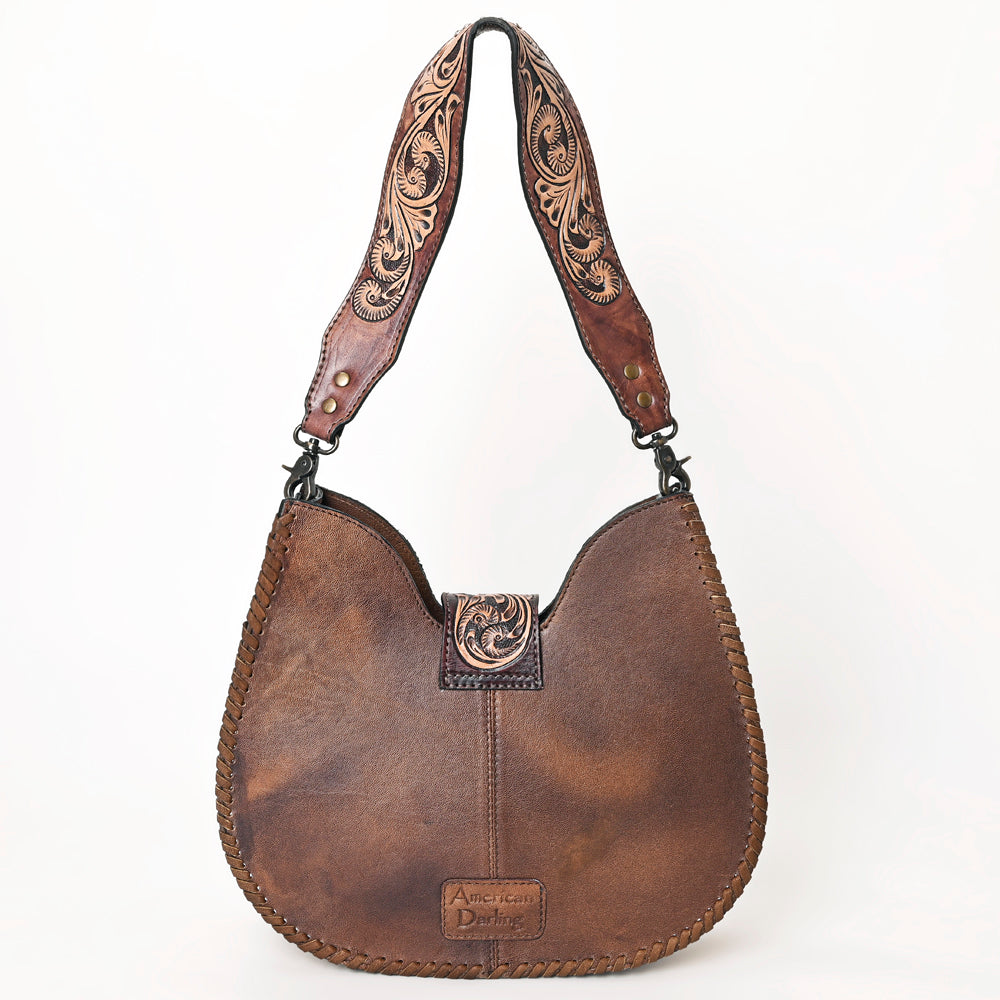 ADBG1076 American Darling Hair-on Cowhide Hobo Bag with Tooled Floral Strap - Western Genuine Leather Purse