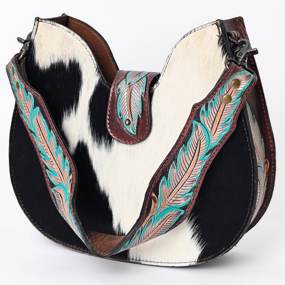 ADBG1076 American Darling Hair-on Cowhide Hobo Bag with Tooled Floral Strap - Western Genuine Leather Purse