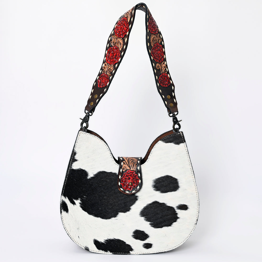 ADBG1077 American Darling Hair-on Cowhide Hobo Bag with Hand Tooled Floral Strap Western Leather Purse