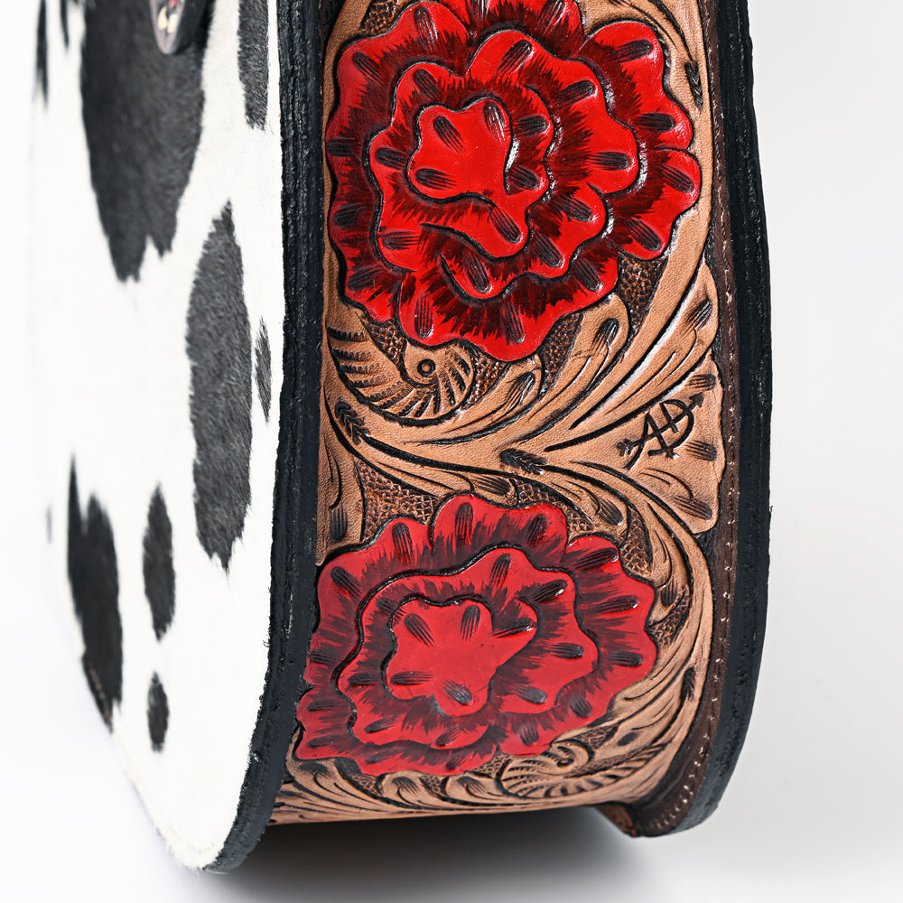 ADBG1077 American Darling Hair-on Cowhide Hobo Bag with Hand Tooled Floral Strap Western Leather Purse