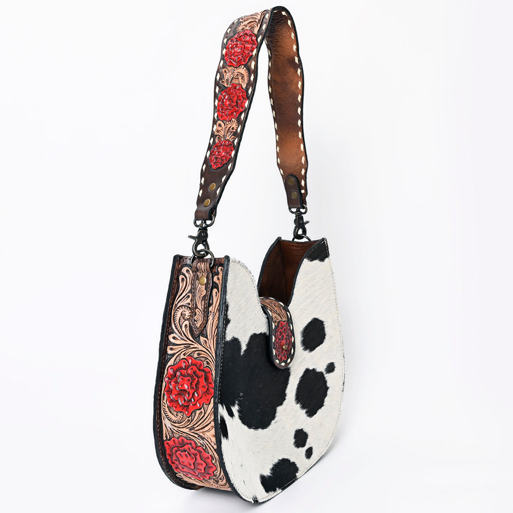ADBG1077 American Darling Hair-on Cowhide Hobo Bag with Hand Tooled Floral Strap Western Leather Purse