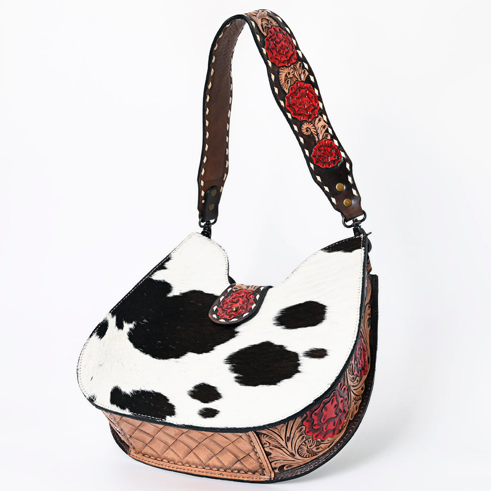 ADBG1077 American Darling Hair-on Cowhide Hobo Bag with Hand Tooled Floral Strap Western Leather Purse