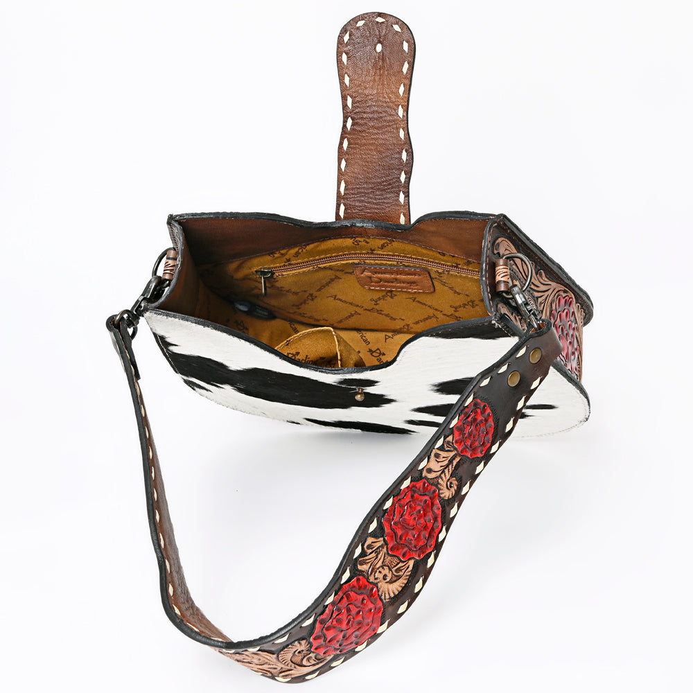 ADBG1077 American Darling Hair-on Cowhide Hobo Bag with Hand Tooled Floral Strap Western Leather Purse