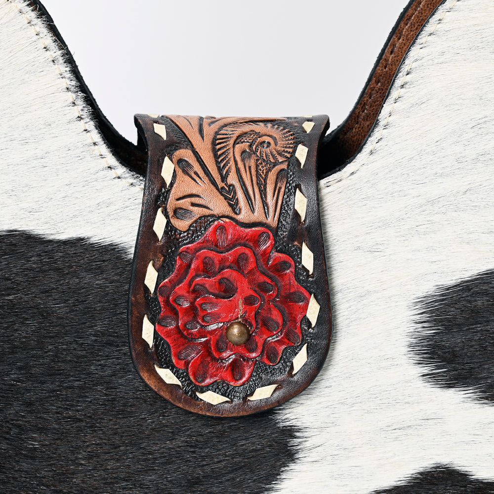 ADBG1077 American Darling Hair-on Cowhide Hobo Bag with Hand Tooled Floral Strap Western Leather Purse