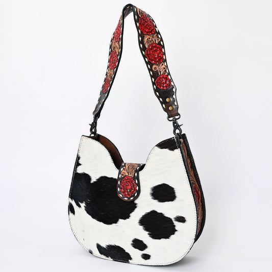 ADBG1077 American Darling Hair-on Cowhide Hobo Bag with Hand Tooled Floral Strap Western Leather Purse