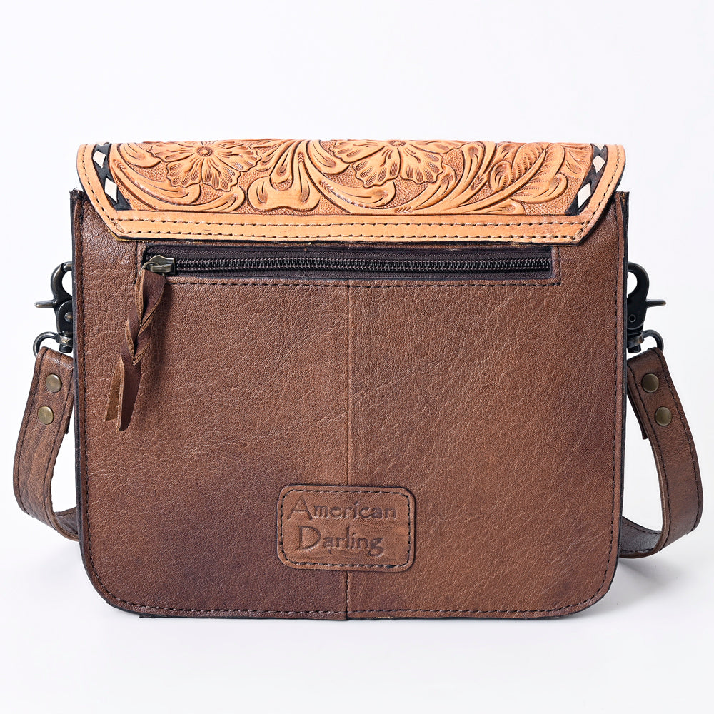 ADBG1083 American Darling Hand-Tooled Leather Small Crossbody Bag with Floral Carving