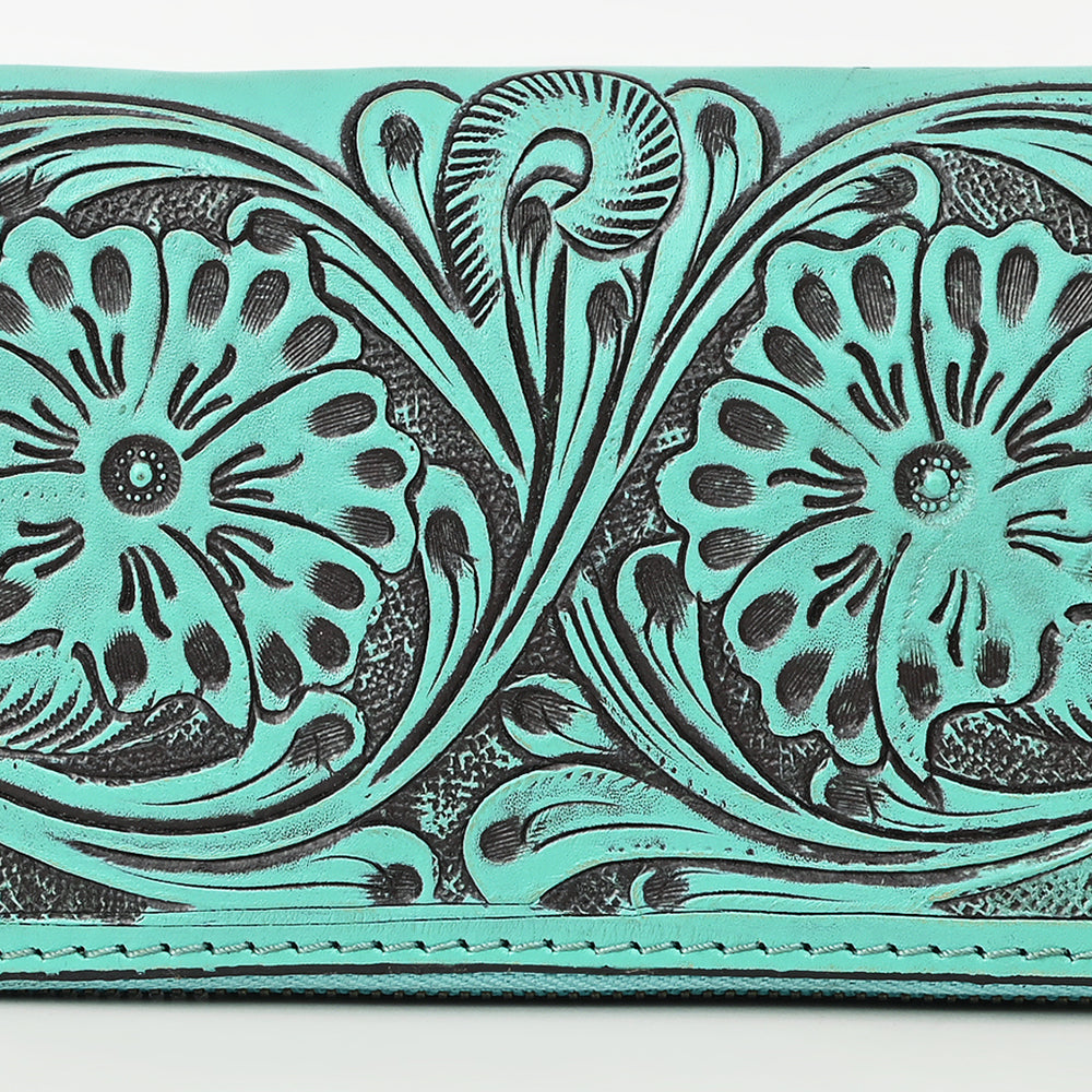 ADBGZ731 Hand Tooled Genuine Leather Floral Zip Organiser - Western Cowgirl Style