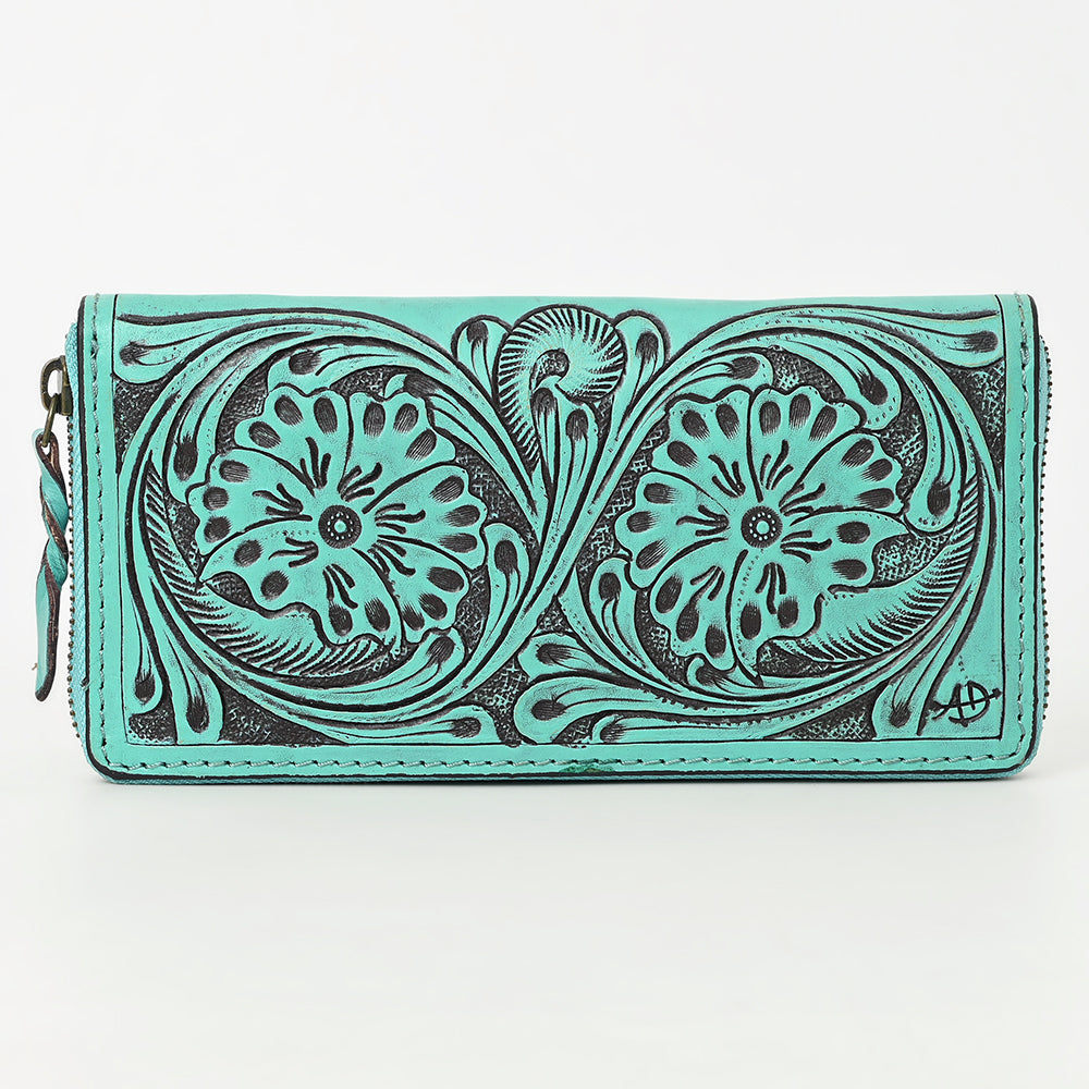 ADBGZ731 Hand Tooled Genuine Leather Floral Zip Organiser - Western Cowgirl Style