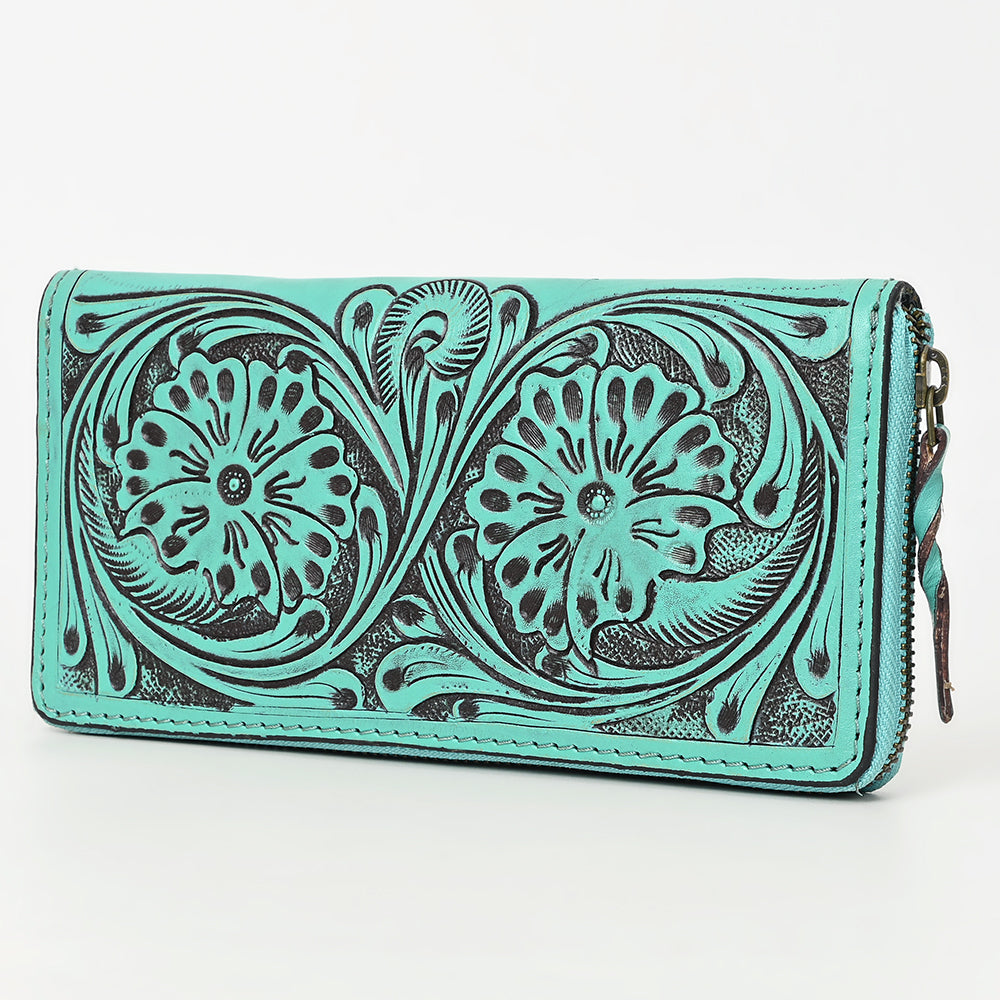 ADBGZ731 Hand Tooled Genuine Leather Floral Zip Organiser - Western Cowgirl Style