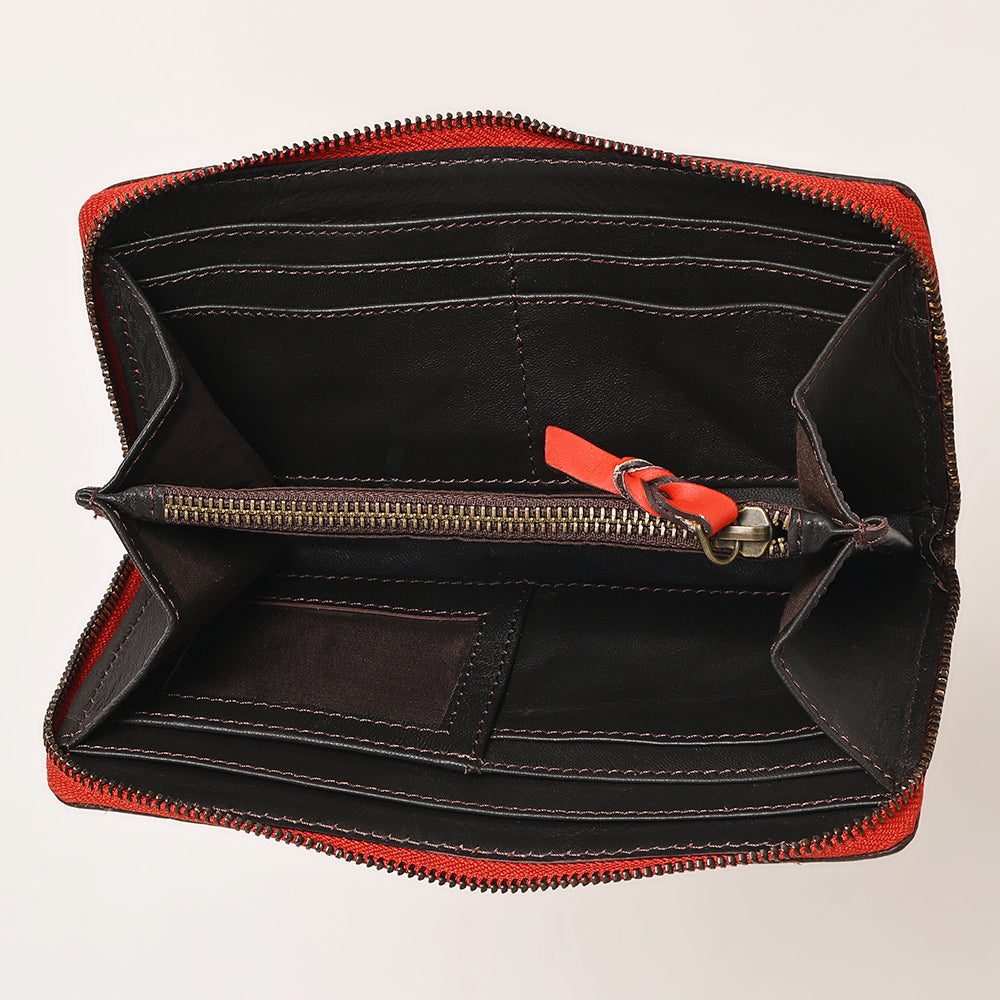 ADBGZ731 Hand Tooled Genuine Leather Floral Zip Organiser - Western Cowgirl Style