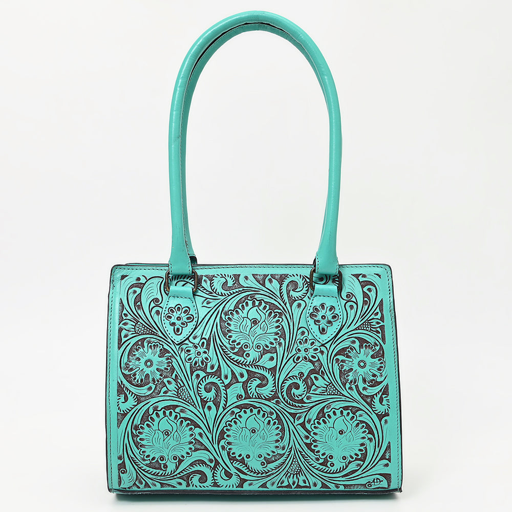 ADBGZ732 Turquoise Hand Tooled Leather Tote Bag - Western Floral Cowgirl Purse