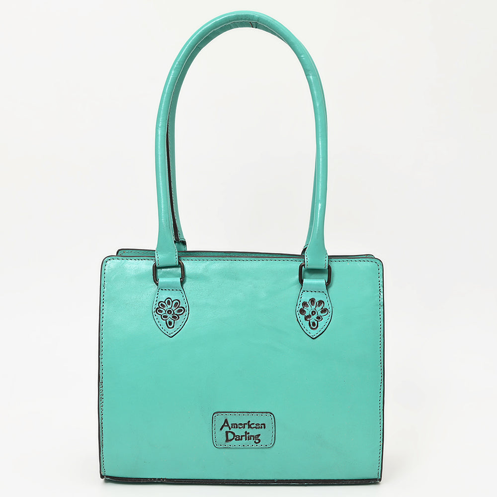 ADBGZ732 Turquoise Hand Tooled Leather Tote Bag - Western Floral Cowgirl Purse