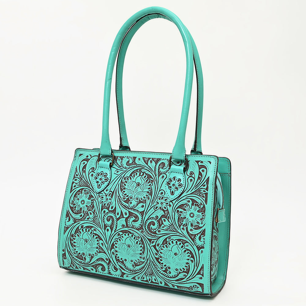 ADBGZ732 Turquoise Hand Tooled Leather Tote Bag - Western Floral Cowgirl Purse