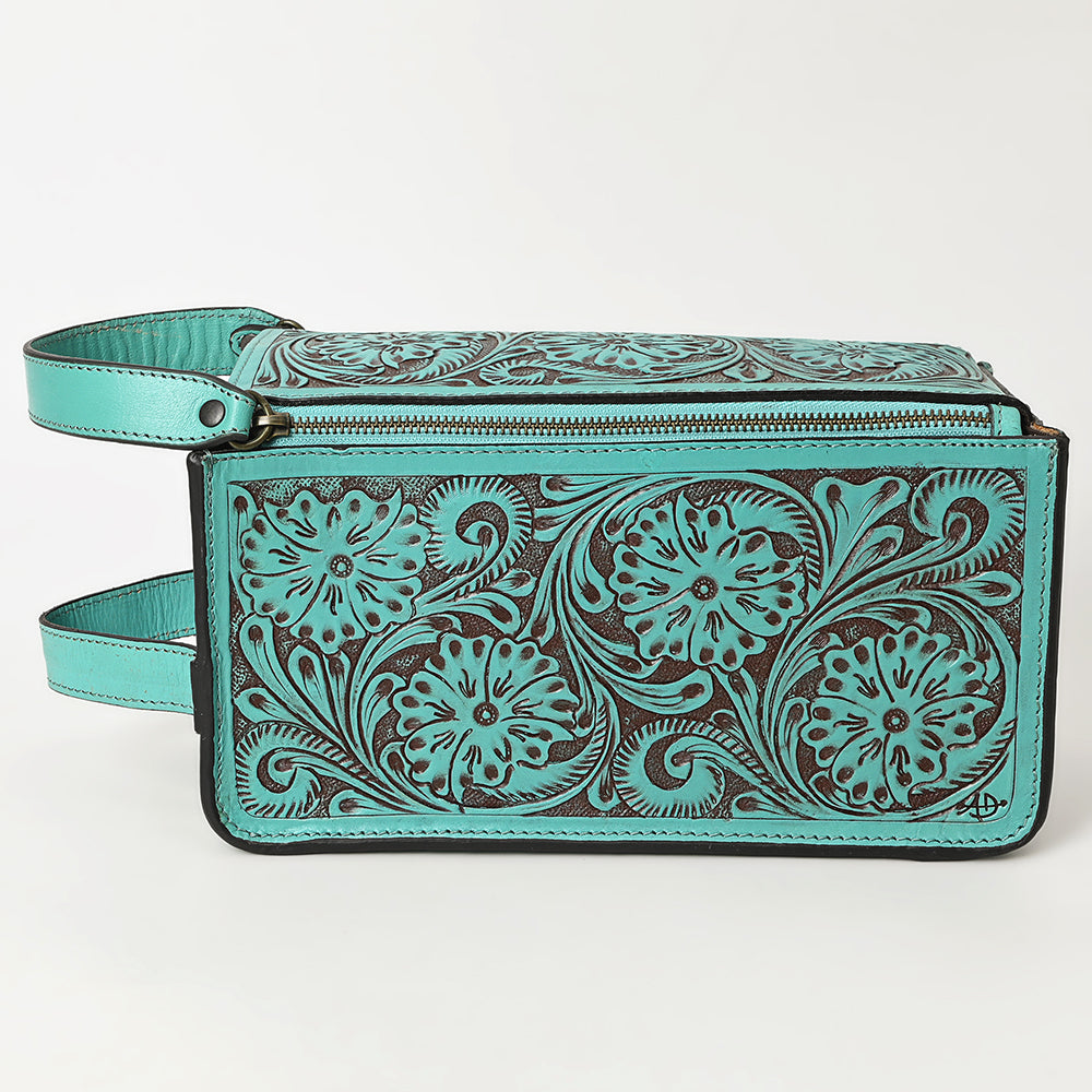 ADBGZ733 Natural Hand Tooled Leather Toiletry Bag - Western Floral Toiletry or Travel Case