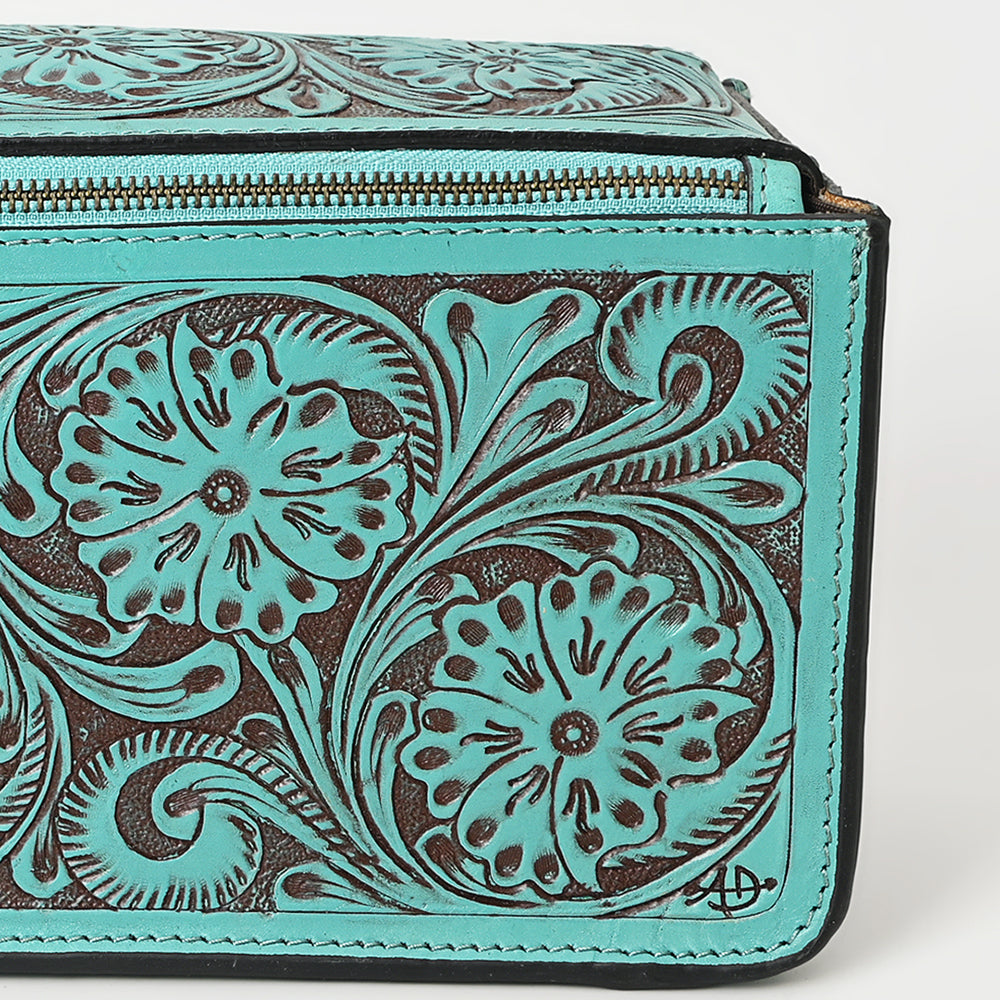 ADBGZ733 Natural Hand Tooled Leather Toiletry Bag - Western Floral Toiletry or Travel Case