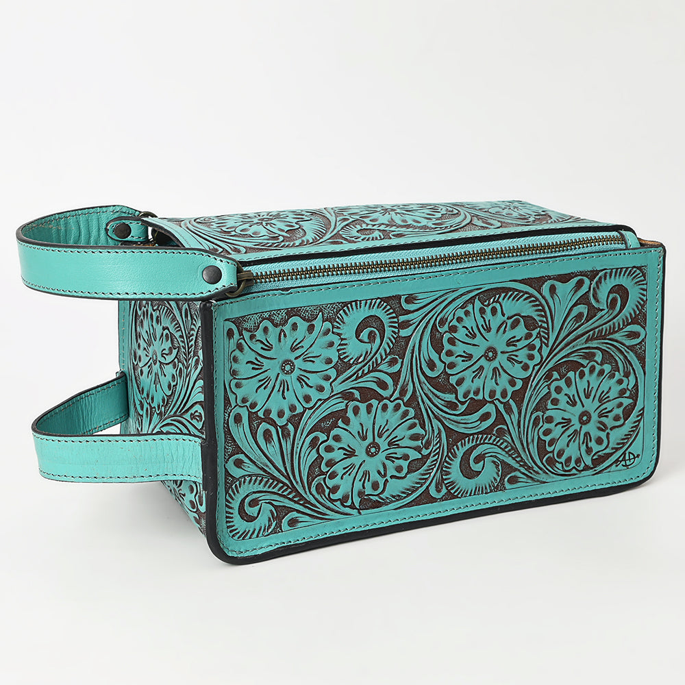 ADBGZ733 Natural Hand Tooled Leather Toiletry Bag - Western Floral Toiletry or Travel Case