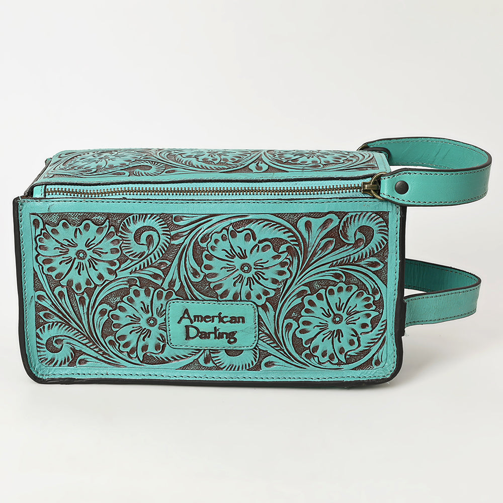 ADBGZ733 Natural Hand Tooled Leather Toiletry Bag - Western Floral Toiletry or Travel Case
