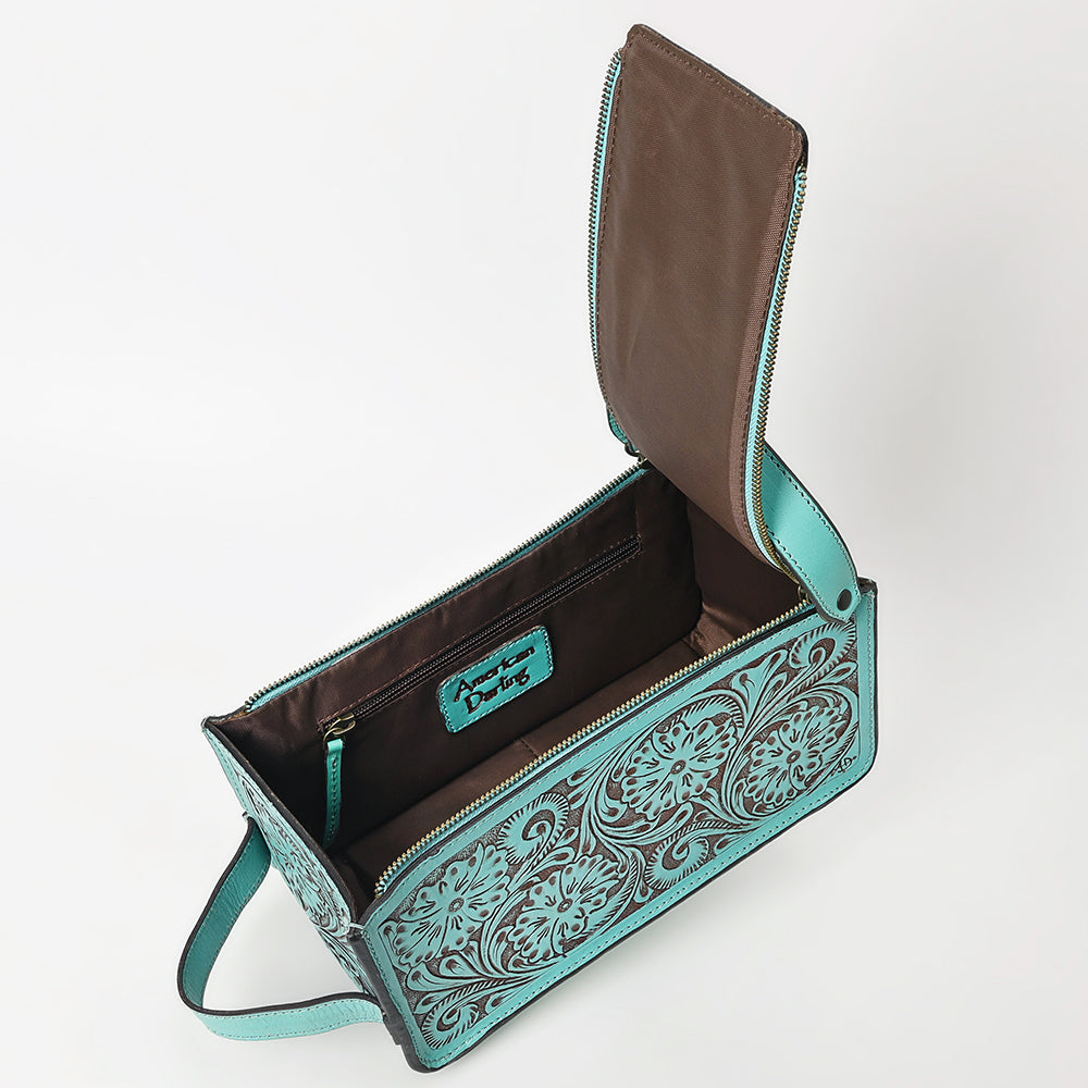 ADBGZ733 Natural Hand Tooled Leather Toiletry Bag - Western Floral Toiletry or Travel Case