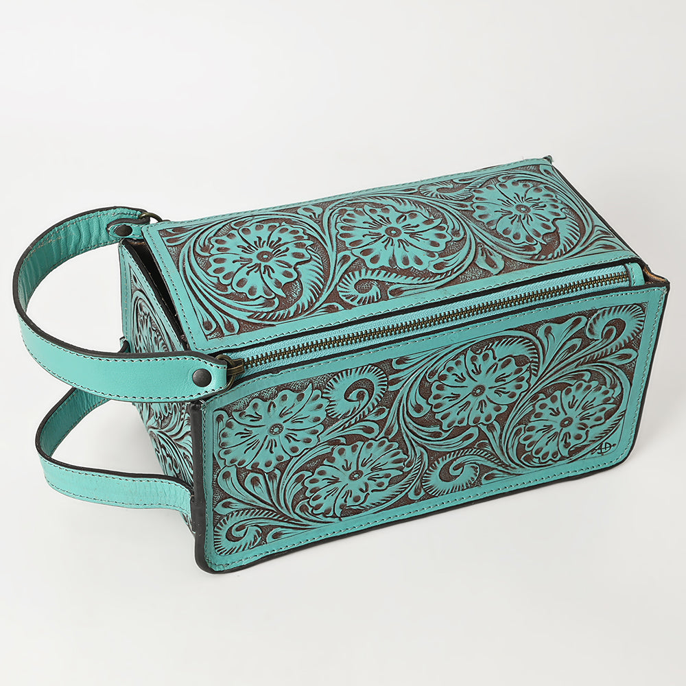 ADBGZ733 Natural Hand Tooled Leather Toiletry Bag - Western Floral Toiletry or Travel Case