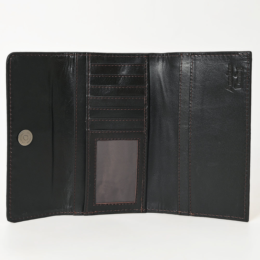 ADBGZ736 Hand Tooled Leather Tri-Fold Wallet - Natural Western Floral Cowgirl Style