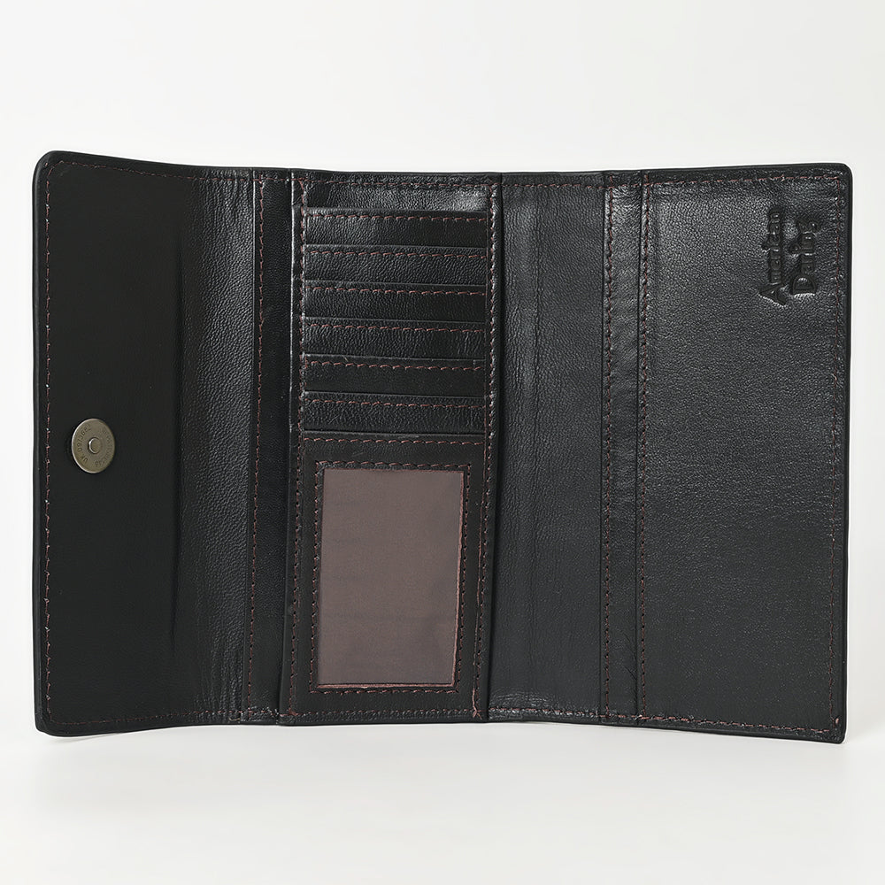 ADBGZ736 Hand Tooled Leather Tri-Fold Wallet - Natural Western Floral Cowgirl Style