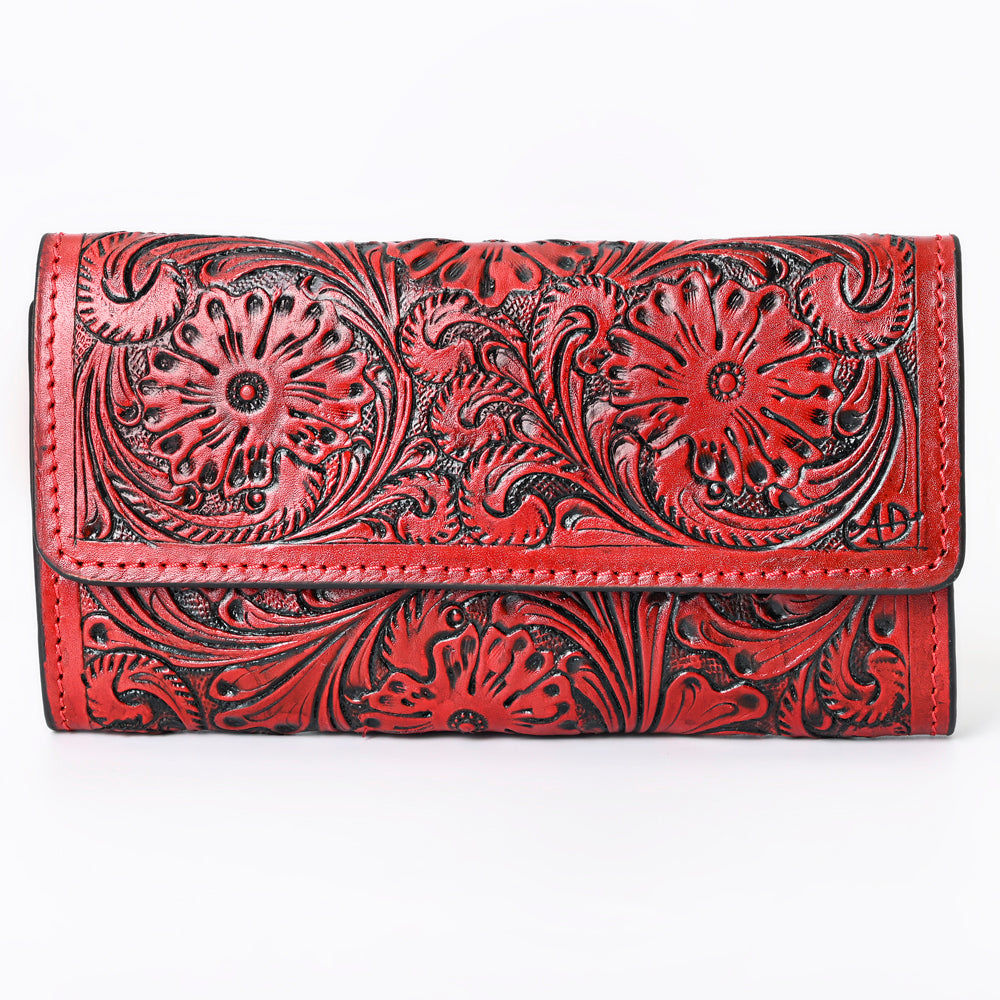 ADBGZ736 Hand Tooled Leather Tri-Fold Wallet - Natural Western Floral Cowgirl Style