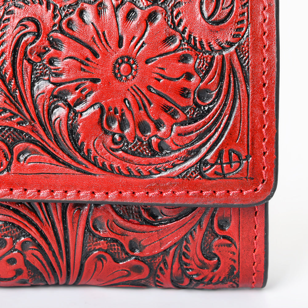 ADBGZ736 Hand Tooled Leather Tri-Fold Wallet - Natural Western Floral Cowgirl Style