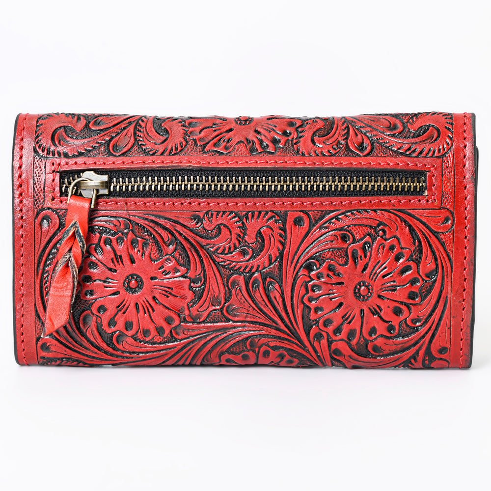 ADBGZ736 Hand Tooled Leather Tri-Fold Wallet - Natural Western Floral Cowgirl Style