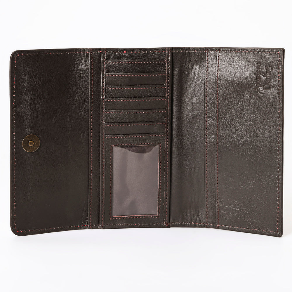 ADBGZ736 Hand Tooled Leather Tri-Fold Wallet - Natural Western Floral Cowgirl Style