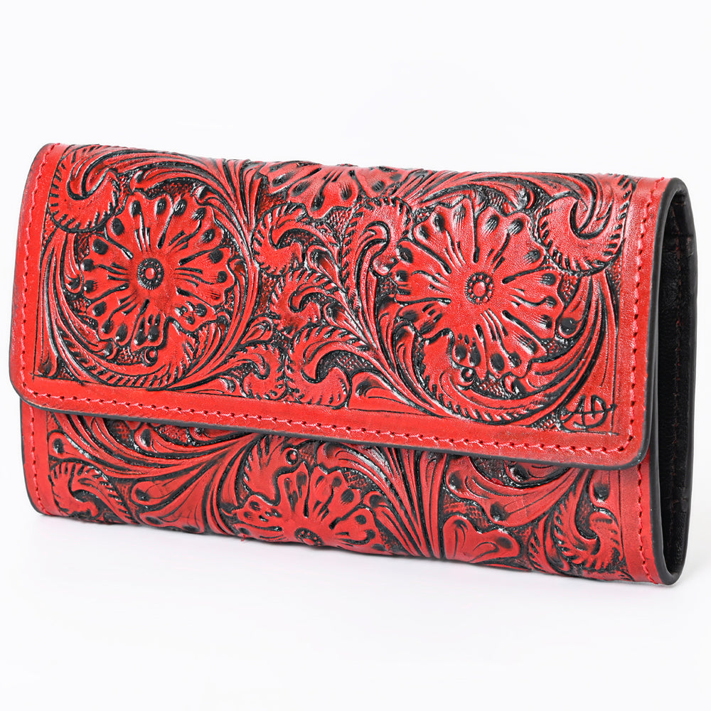 ADBGZ736 Hand Tooled Leather Tri-Fold Wallet - Natural Western Floral Cowgirl Style