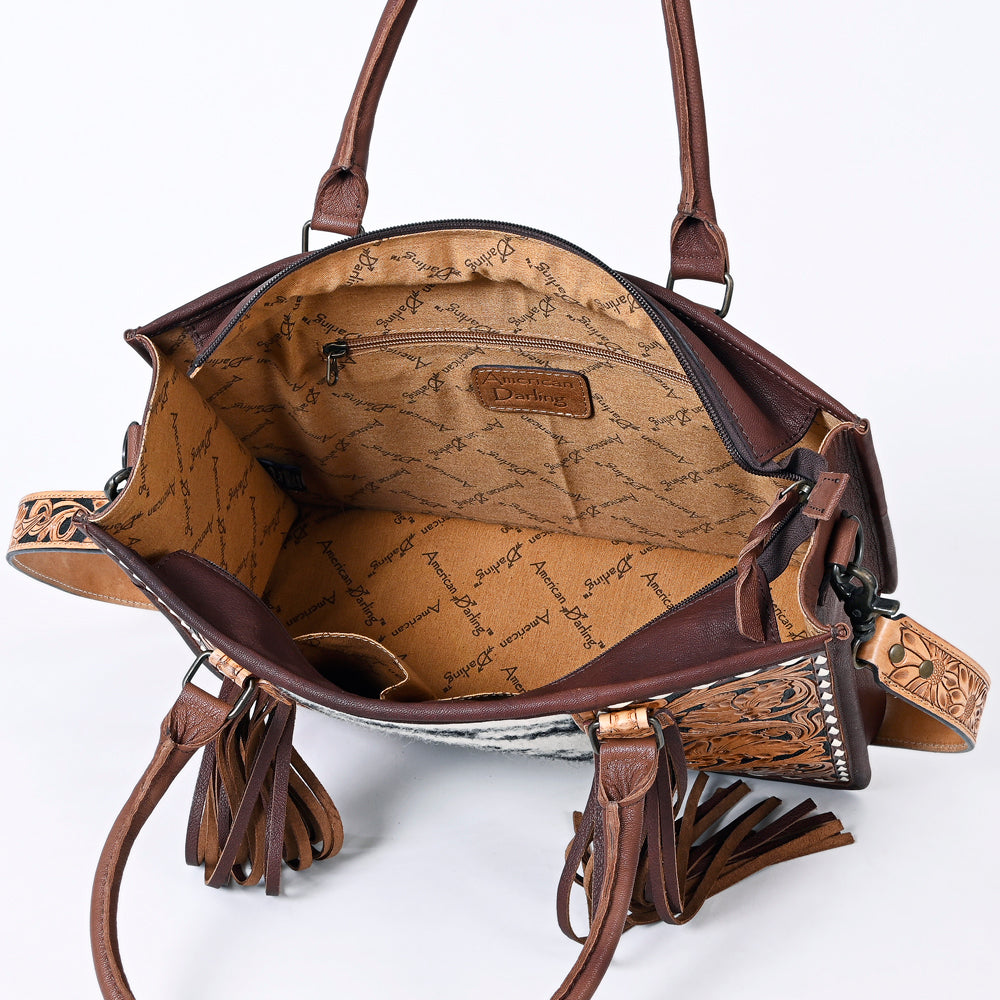 ADBG230 Hand Tooled Leather Tote Bag with Southwestern Saddle Blanket Accent & Floral Detailing